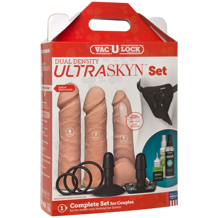 Набір для страпона Doc Johnson Vac-U-Lock Dual Density UltraSKYN Set, діаметр 3×4,5см