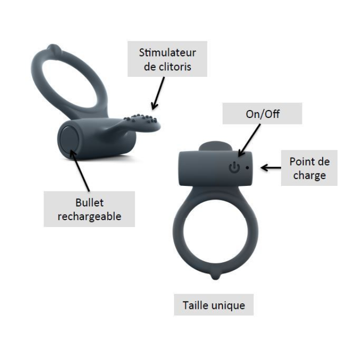 Ерекційне кільце Dorcel Power Clit Plus з вібрацією, перезаряджається, з язичком та щіточкою