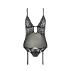 Корсет з декольте Passion ERZA CORSET S/M, black, пажі, трусики, напівпрозорий