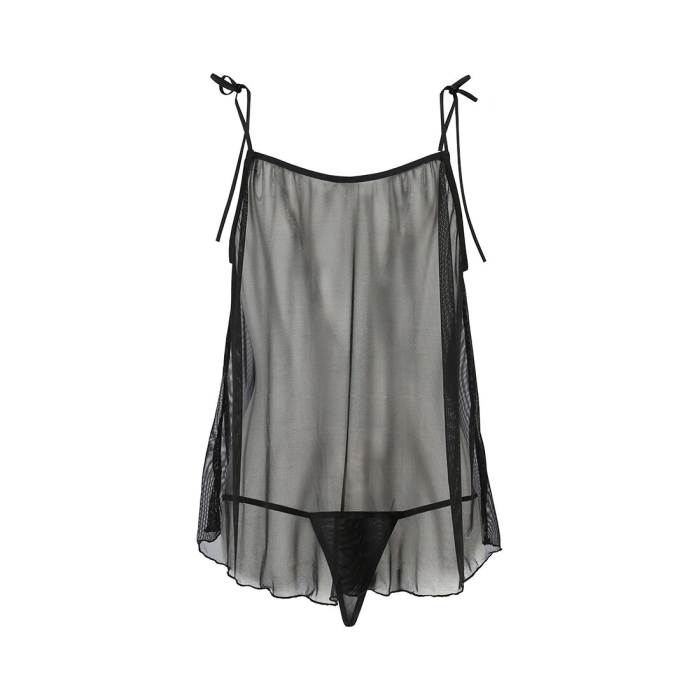 Сорочка прозора бебі-дол Passion MELANIA CHEMISE L/XL, black, трусики, на тонких бретелях
