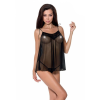 Сорочка прозора бебі-дол Passion MELANIA CHEMISE XXL/XXXL, black, трусики, на тонких бретелях