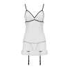 Сорочка прозора з пажами Passion ORIHIME CHEMISE S/M, white, трусики, стрепи