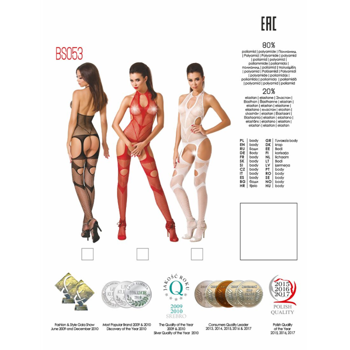 Бодістокінг Passion BS053 red, комбінезон, імітація панчіх і пояса
