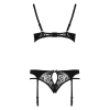 Комплект білизни Passion PAULINE SET L/XL, black, стрепи, ліф, стрінги і пояс для панчох