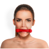 Кляп-палиця на ременях Art of Sex – Gag Stick Silicon, червоний, натуральна шкіра