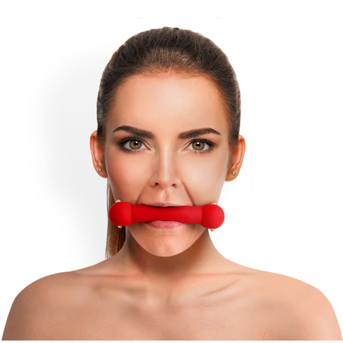 Кляп-палиця на ременях Art of Sex – Gag Stick Silicon, червоний, натуральна шкіра