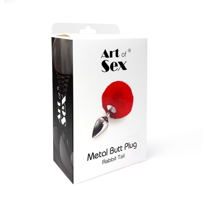 Металева анальна пробка М Art of Sex - Metal Butt plug Rabbit Tail White, діаметр 3,4 см