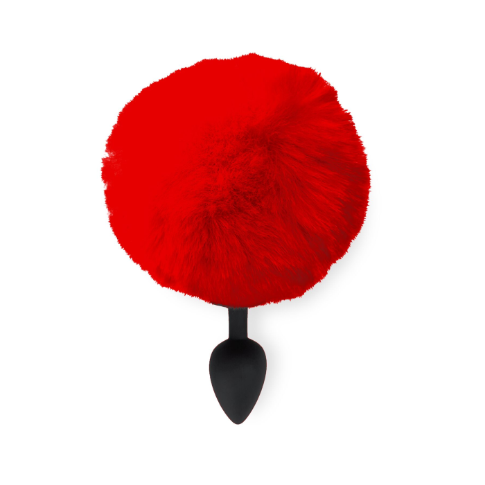 Силіконова анальна пробка М Art of Sex - Silicone Butt plug Rabbit Tail Red, діаметр 3,5 см