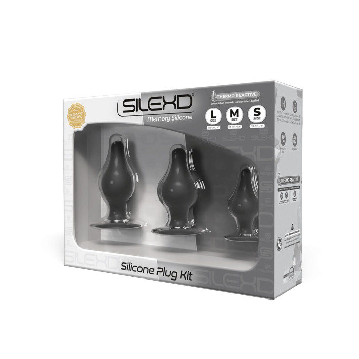 Набір анальних пробок SilexD Silicone Plug Kit двошарові, силікон+Silexpan, діаметр 3,4; 4; 4,5 см