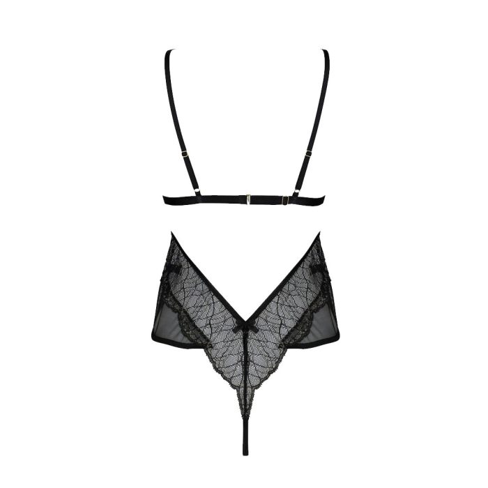 Боді Passion AMBERLY BODY 4XL/5XL black, асиметричний крій, мереживний ліф, золота нитка