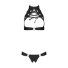 Комплект із екошкіри Passion MALWIA SET with Open Bra 4XL/5XL black, топ та трусики з люверсами