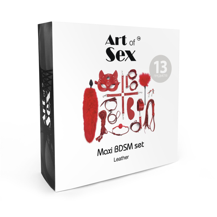 Набір BDSM Art Of Sex – Maxi BDSM Set Leather, 13 предметів, чорний, натуральна шкіра