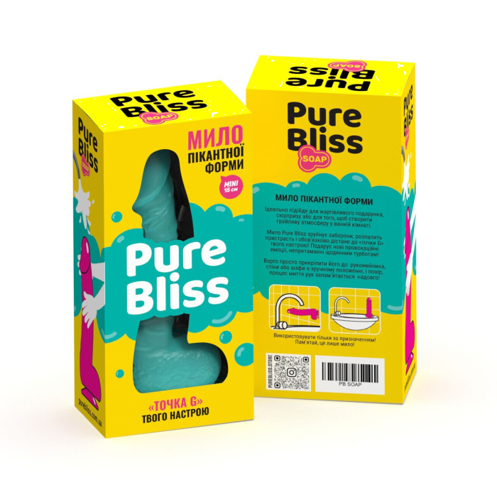Мило у формі пеніса Pure Bliss MINI Turquoise, крафтове мило-член, натуральне