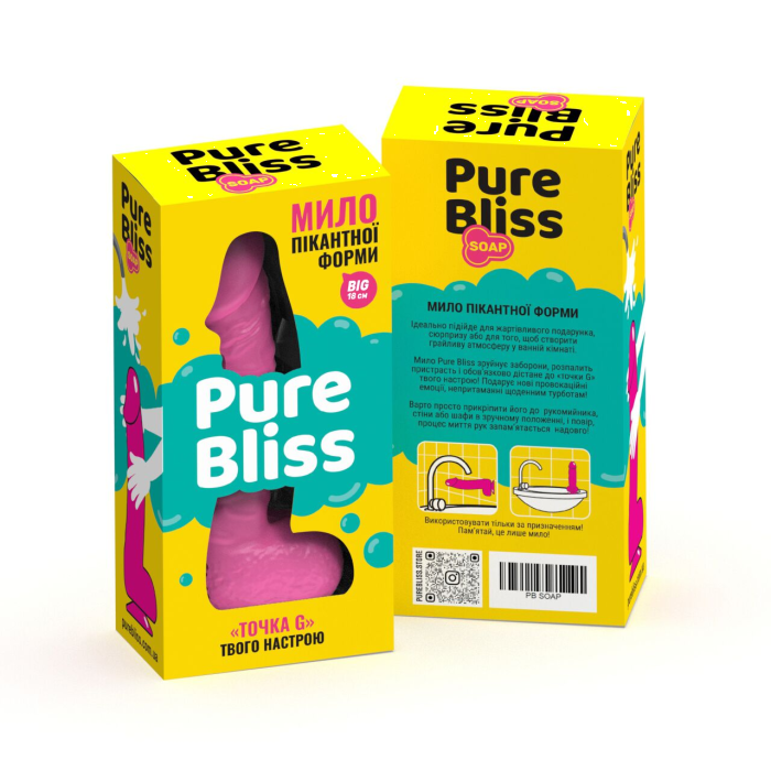 Мило у формі пеніса Pure Bliss BIG Pink, крафтове мило-член, натуральне