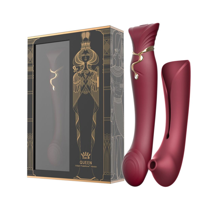 Смартвібратор 3в1 Zalo — Queen Set Wine Red, пульсівна перлина та вакуум, кристал Swarovski