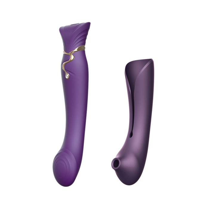 Смартвібратор 3в1 Zalo — Queen Set Twilight Purple, пульсівна перлина та вакуум, кристал Swarovski