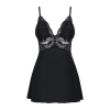 Сатиновий пеньюар з мереживом Obsessive 810-BAB-1 babydoll & thong L/XL, чорний, пеньюар, танга