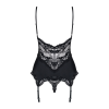 Сатиновий мереживний корсет Obsessive 810-COR-1 babydoll & thong S/M, чорний, корсет, танга