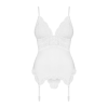Сатиновий мереживний корсет Obsessive 810-COR-2 babydoll & thong S/M, білий, корсет, танга