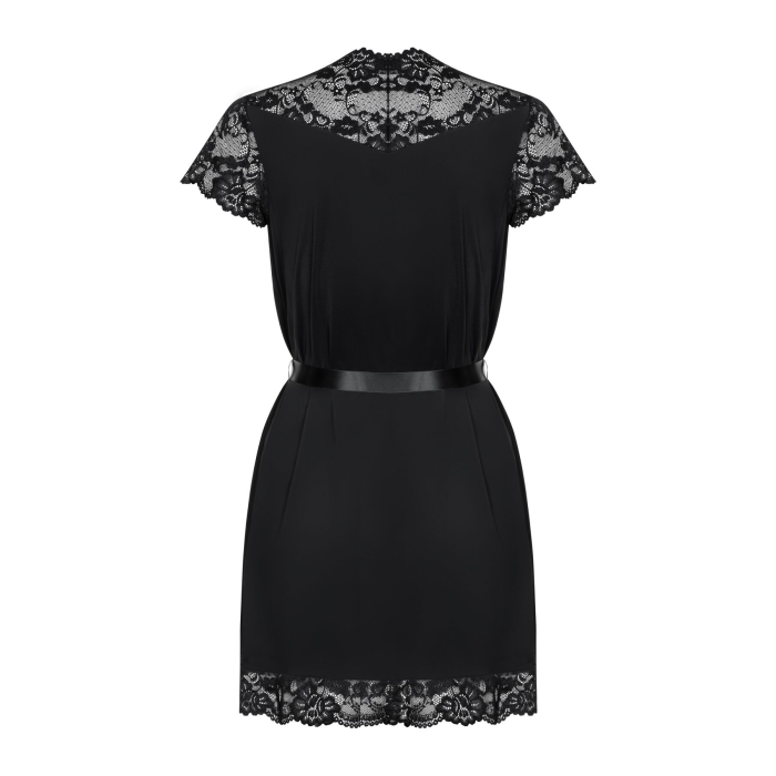 Сатиновий відкритий пеньюар на поясі Obsessive 810-PEI–1 peignoir black L/XL, чорний