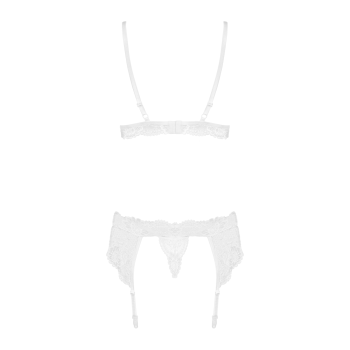 Мереживний комплект білизни Obsessive 810-SEG-2 S/M White, бюстгальтер, стрінги, пояс для панчіх