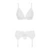 Мереживний комплект білизни Obsessive 810-SEG-1 L/XL White, бюстгальтер, стрінги, пояс для панчіх