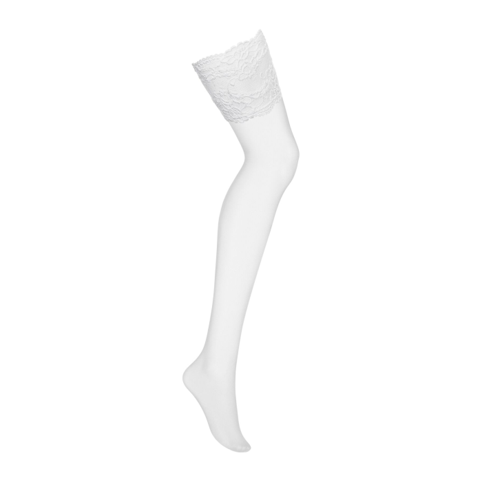 Панчохи під пояс із широким мереживом Obsessive 810-STO-2 stockings L/XL, білі