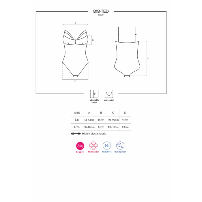 Мереживне боді з доступом Obsessive 818-TED-1 teddy S/M, чорне