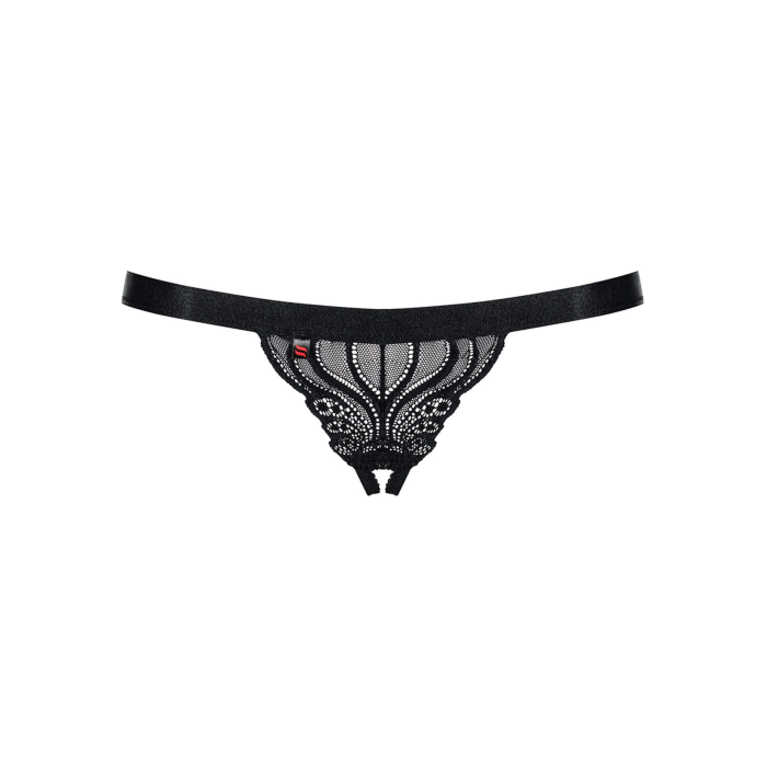 Мереживні танги з доступом Obsessive 828-THC-1 crotchless thong L/XL, чорні
