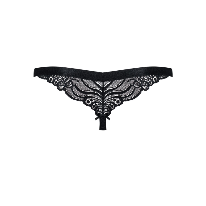 Мереживні танги з доступом Obsessive 828-THC-1 crotchless thong L/XL, чорні