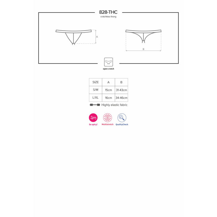 Мереживні танги з доступом Obsessive 828-THC-1 crotchless thong L/XL, чорні