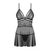 Еротичний мереживний комплект із сіточкою Obsessive 838-BAB-1 babydoll & thong black L/XL, чорний, п