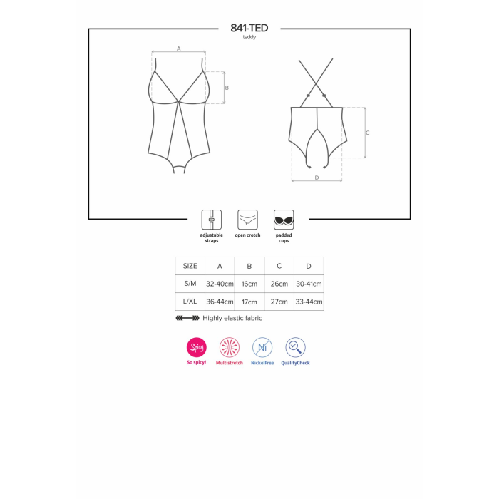 Сітчастий боді з відкритими сідницями Obsessive 841-TED-1 teddy S/M, чорний