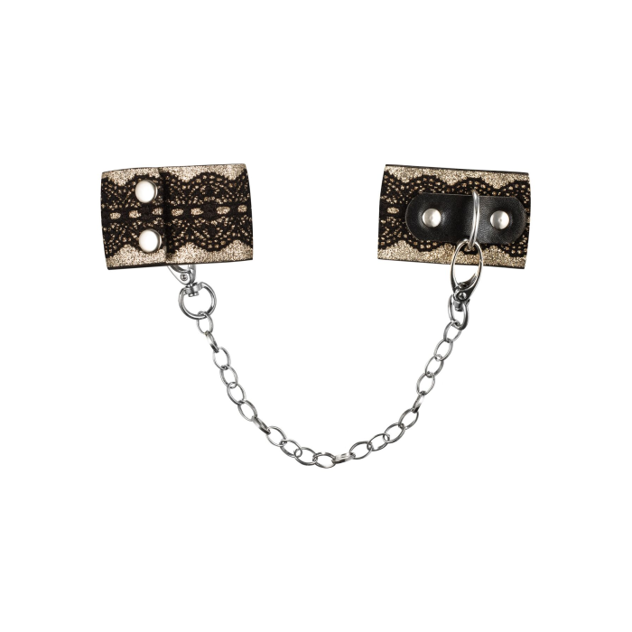 Наручники з блискітками та ланцюгом Obsessive A746 cuffs, чорно-золоті