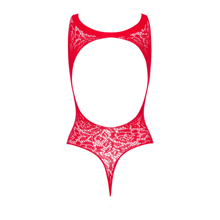 Ажурний бодістокінг із ефектом шнурівки Obsessive B120 teddy red S/M/L, червоний