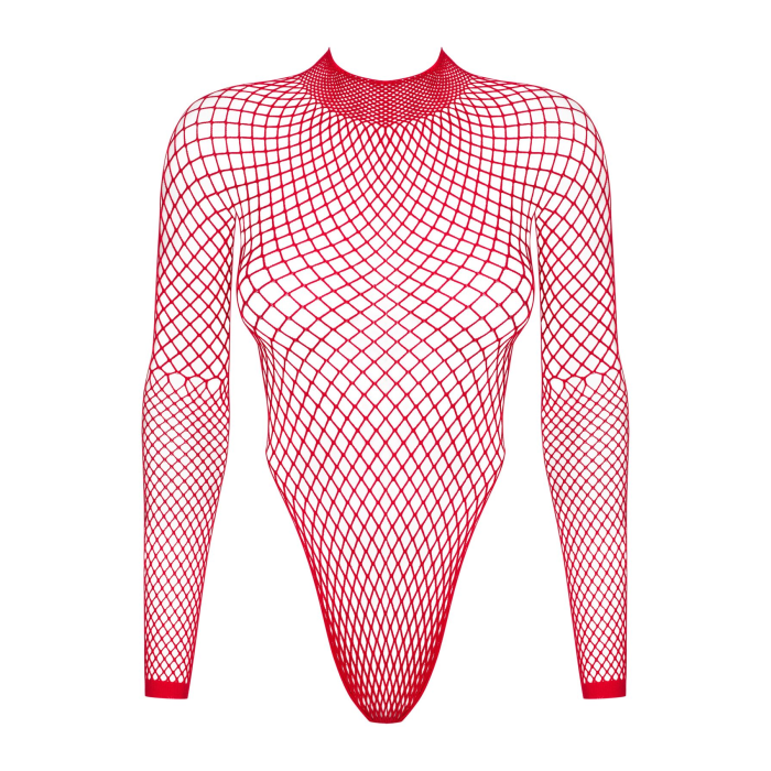 Сітчастий бодістокінг із довгим рукавом Obsessive B126 teddy red S/M/L, червоний