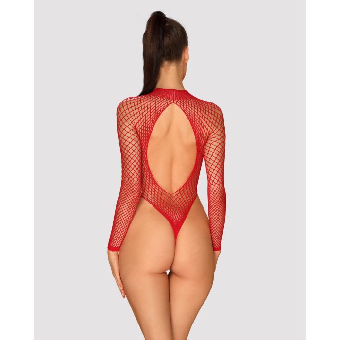 Сітчастий бодістокінг із довгим рукавом Obsessive B126 teddy red XL/XXL, червоний