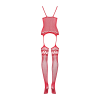 Бодістокінг Obsessive Bodystocking F214 red S/M/L, імітація корсета та панчіх на підв’язках