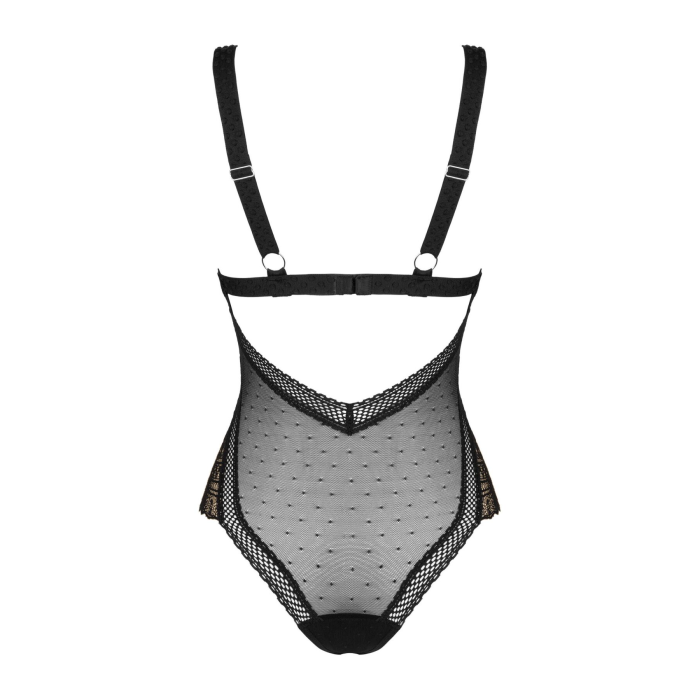 Мереживне боді з декольте Obsessive Estiqua teddy M/L, чорне, широкі лямки