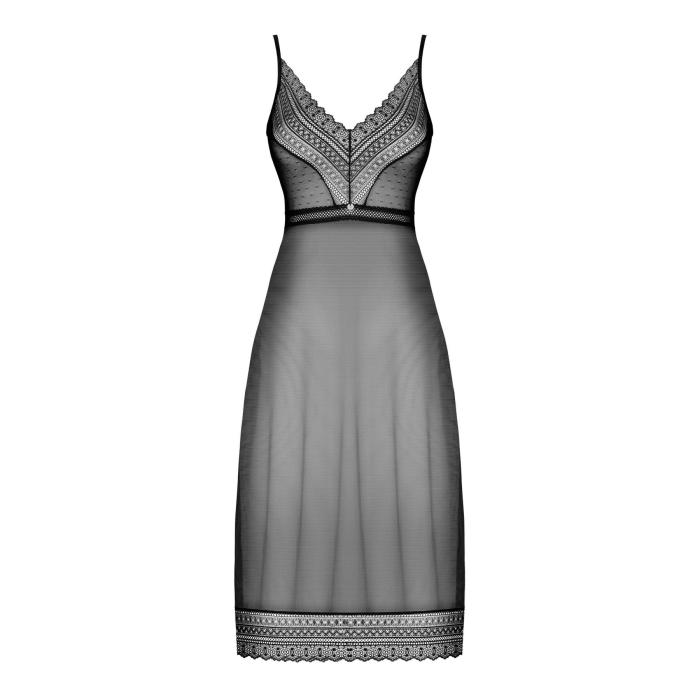 Напівпрозора довга сорочка Obsessive Estiqua chemise M/L, чорний, асиметричний крій