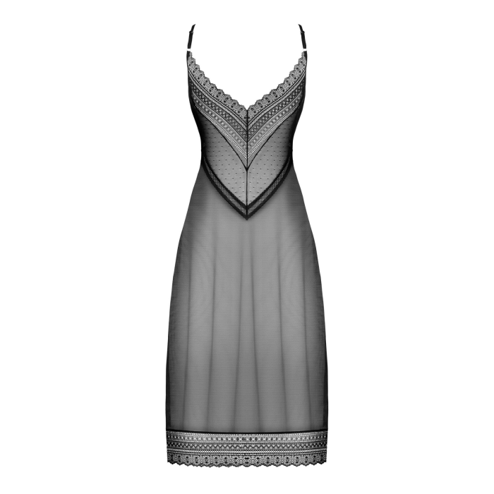 Напівпрозора довга сорочка Obsessive Estiqua chemise M/L, чорний, асиметричний крій