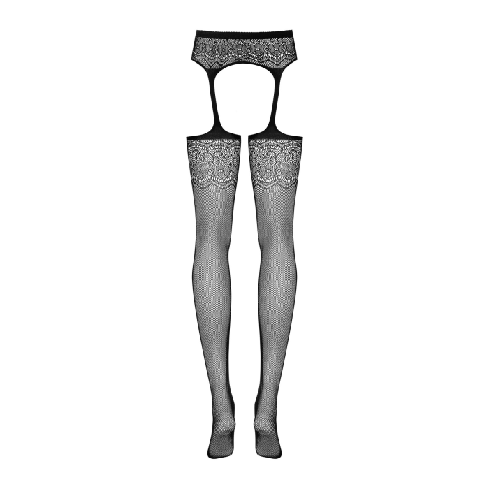 Сітчасті панчохи-стокінги з квітковим малюнком Obsessive Garter stockings S207 XL/XL, чорні, доступ