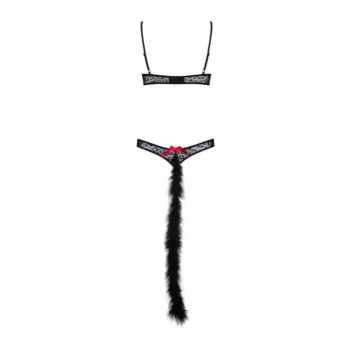 Еротичний костюм гепарду Obsessive Gepardina 3 pcs costume S/M, чорний, хутряне оздоблення, монокіні