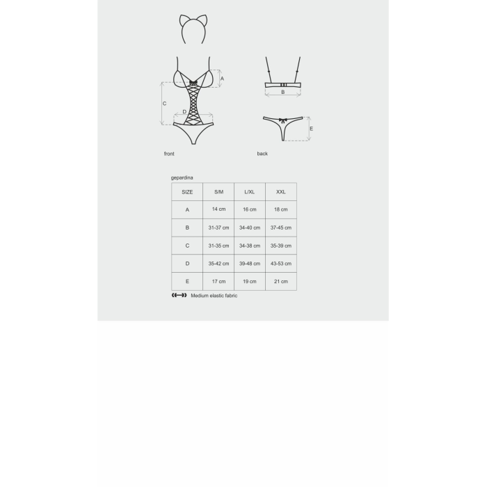 Еротичний костюм гепарду Obsessive Gepardina 3 pcs costume S/M, чорний, хутряне оздоблення, монокіні