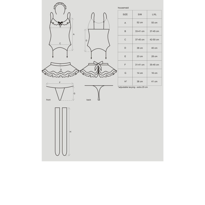 Еротичний костюм покоївки зі спідницею Obsessive Housemaid 5 pcs costume L/XL, чорно-білий, топ з пі