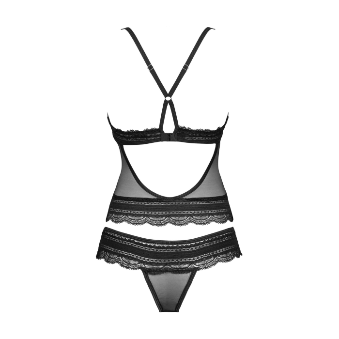 Напівпрозорий набір з прикрасами Obsessive Ivannes top & thong 2XL/3XL, чорний, топ та танга