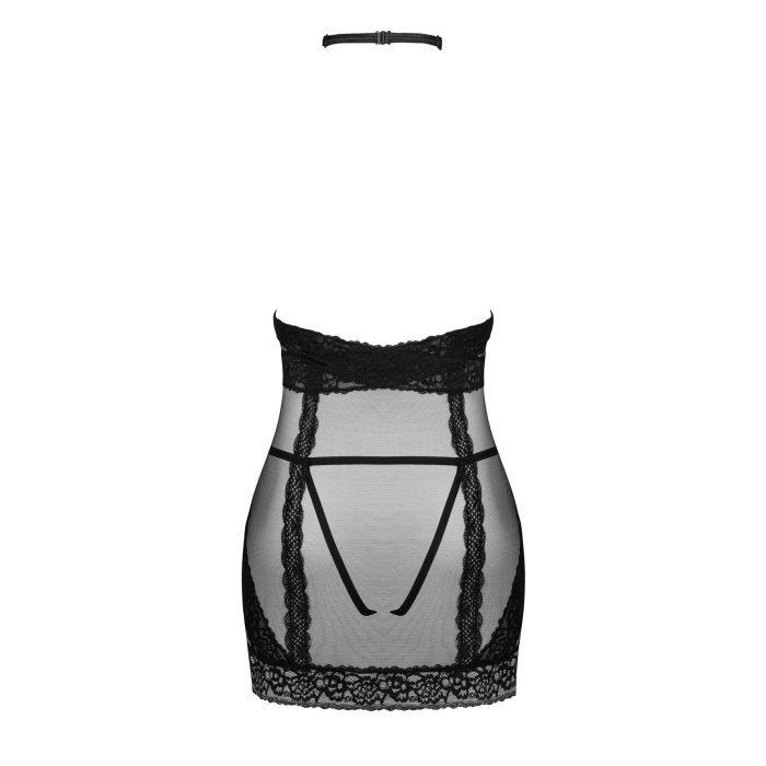 Напівпрозора сорочка з відкритими грудьми Obsessive Lacrisia chemise XL/2XL, чорна, з чокером