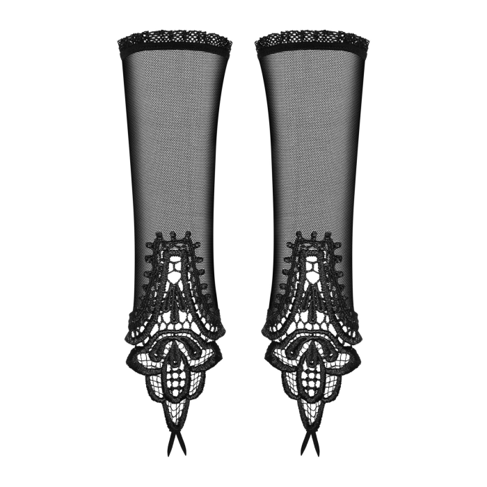 Сітчасті мітенки з мереживом Obsessive Luiza mittens One size, чорні