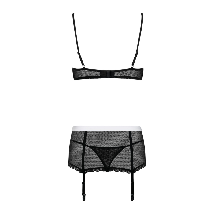 Еротичний костюм покоївки Obsessive Maidme set 5pcs L/XL, бюстгальтер, пояс з фартухом, панчохи, стр