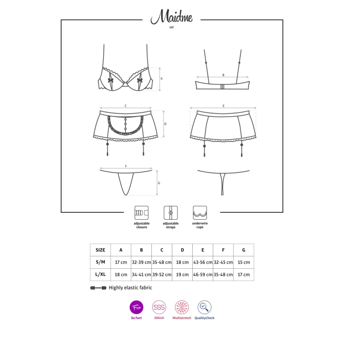 Еротичний костюм покоївки Obsessive Maidme set 5pcs L/XL, бюстгальтер, пояс з фартухом, панчохи, стр